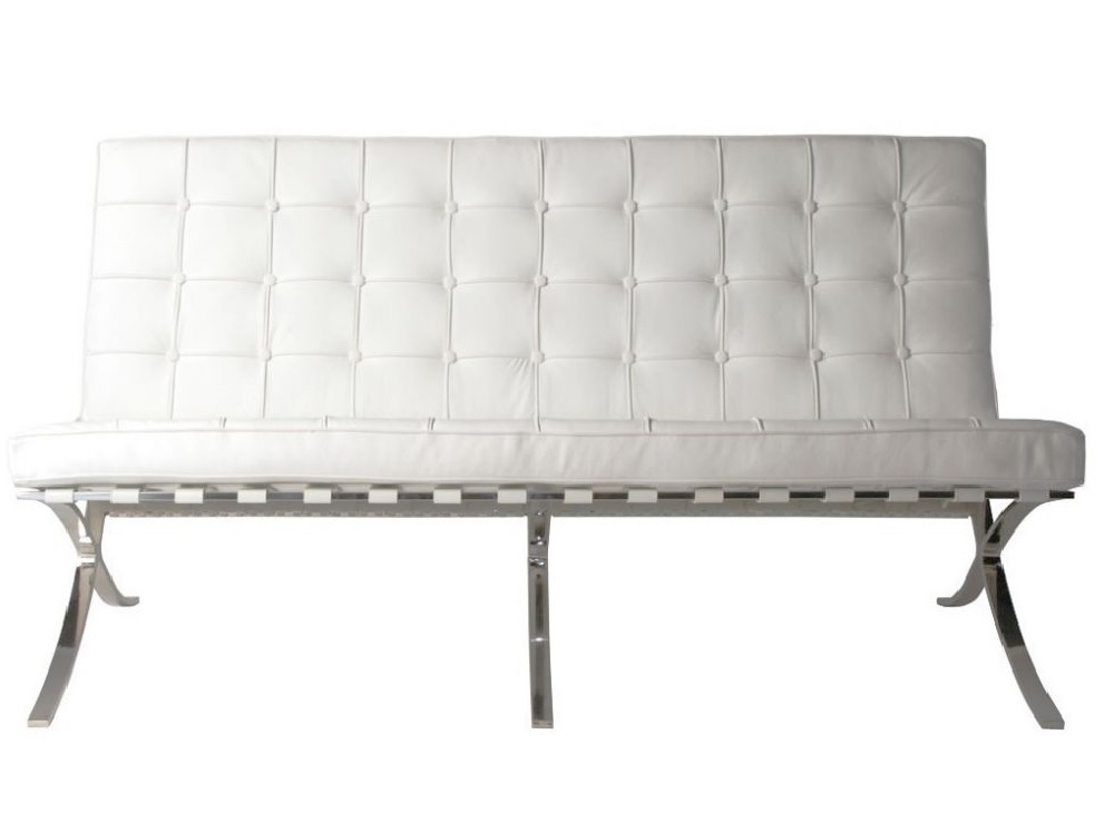 Ludwig Mies vd Rohe style, 2 zits bank Barcelona Pavillion 2 seat sofa wit