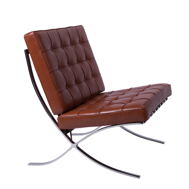 Ludwig Mies vd Rohe style, Lounge stoel Barcelona Pavillion cognac