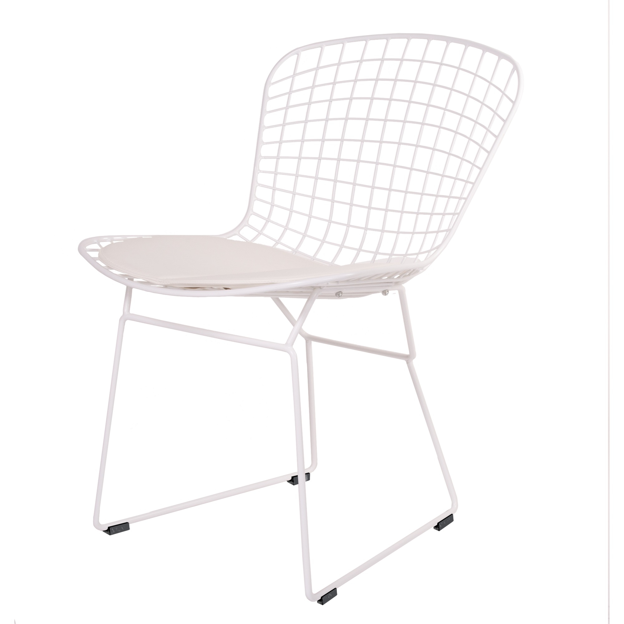 Harry Bertoia style, Eetkamerstoel Bertoia Wit frame wit kussen wit