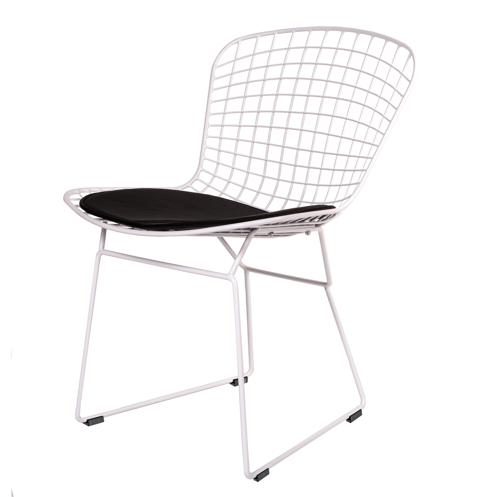 Harry Bertoia style, Eetkamerstoel Bertoia Wit frame zwart kussen zwart