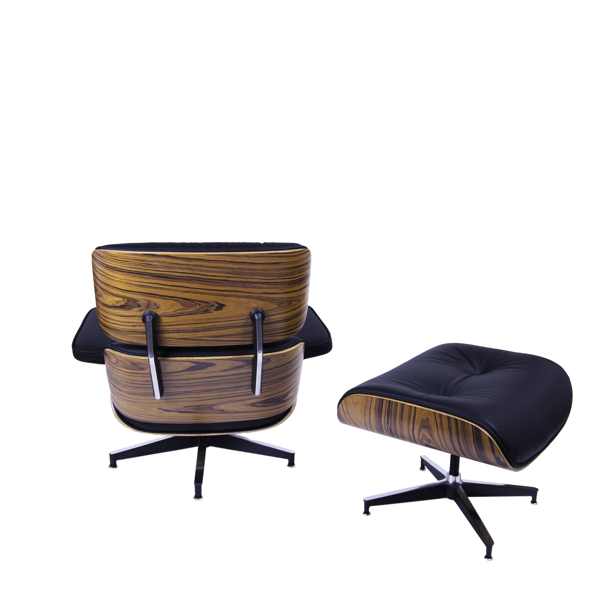Charles Eames style, Lounge stoel met Hocker EA670 zwart Palisander Zwarte base