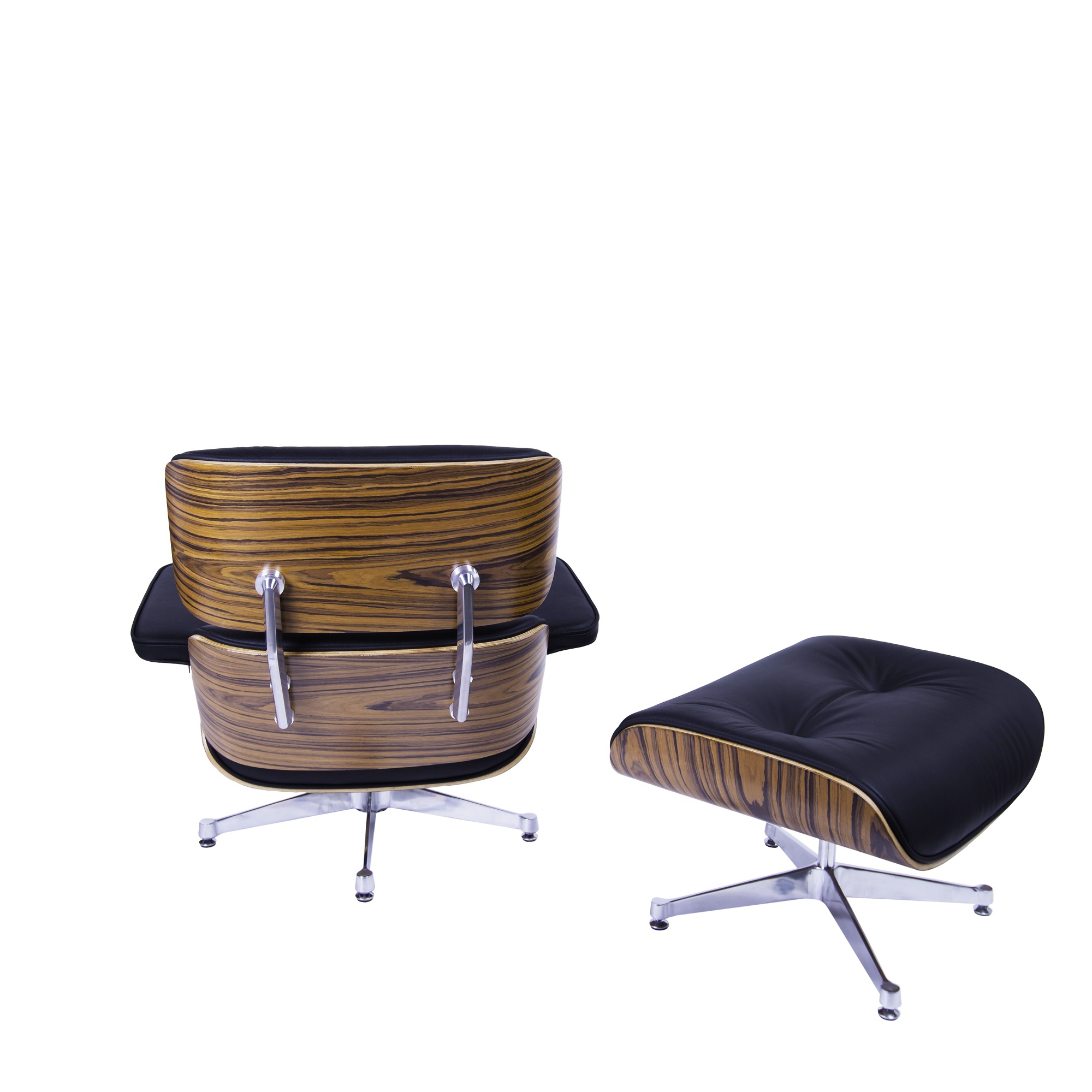 Charles Eames style, Lounge stoel met Hocker EA670 XL zwart Palisander Gepolijste voet