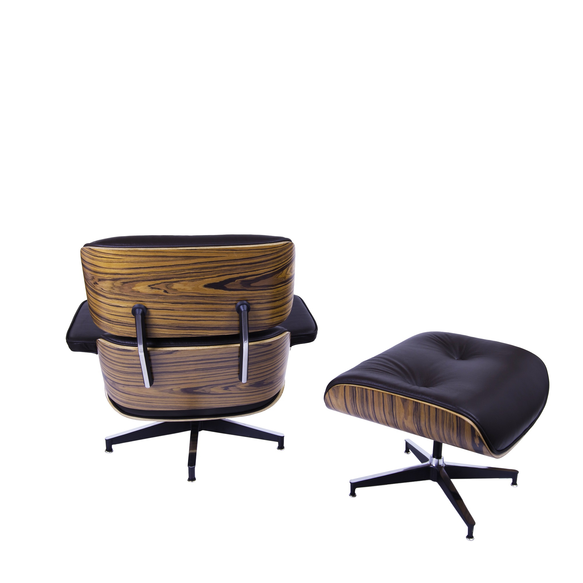Charles Eames style, Lounge stoel met Hocker EA670 bruin Palisander Zwarte base