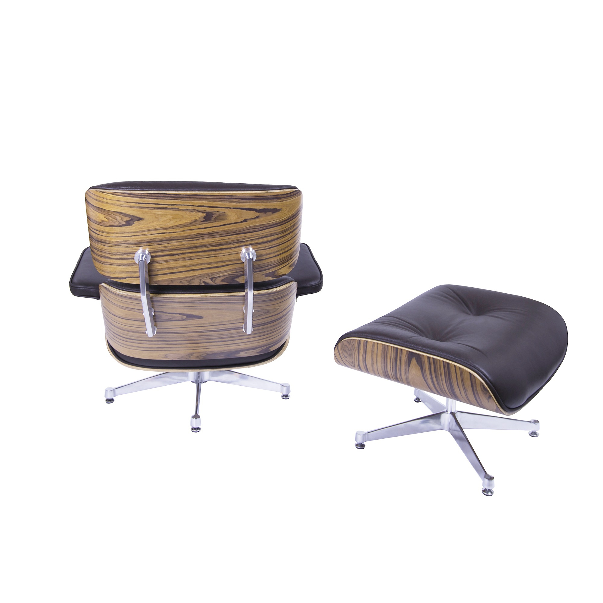 Charles Eames style, Lounge stoel met Hocker EA670 XL bruin Palisander Gepolijste voet