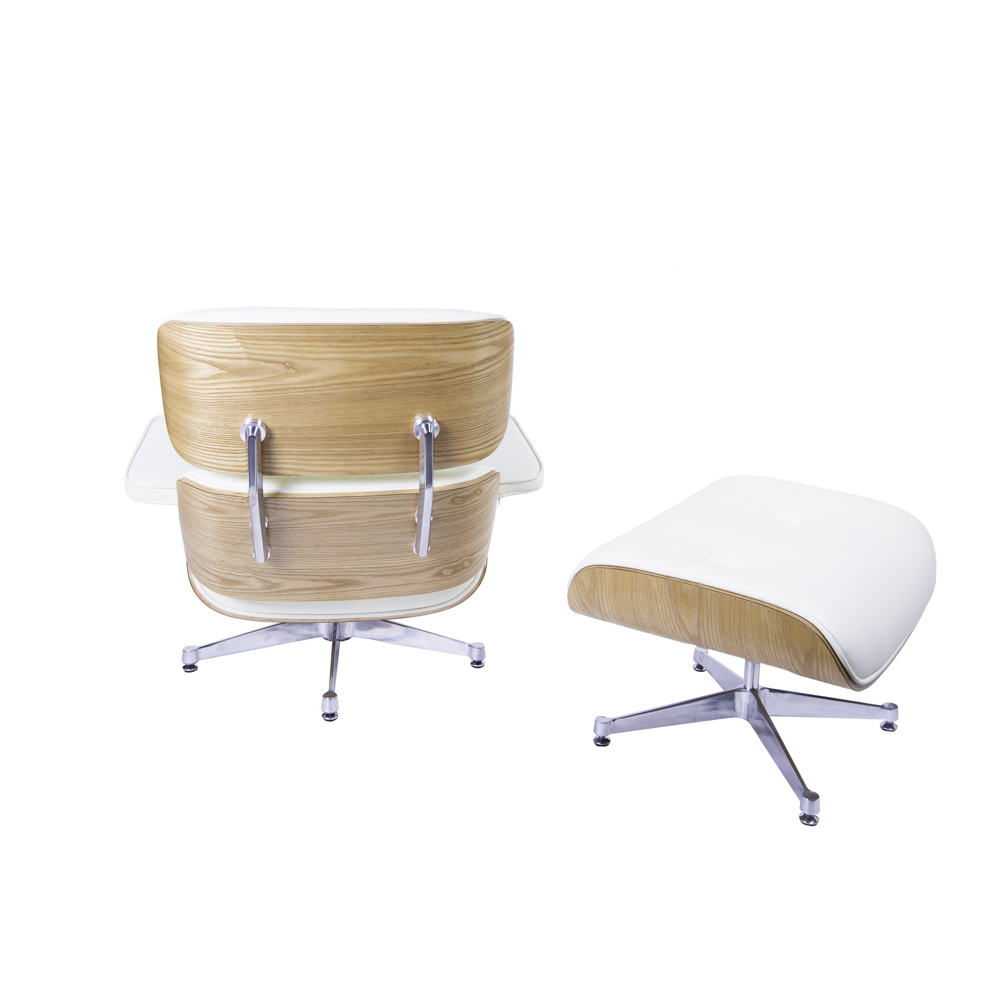 Charles Eames style, Lounge stoel met Hocker EA670 XL creme essenhout Gepolijste voet