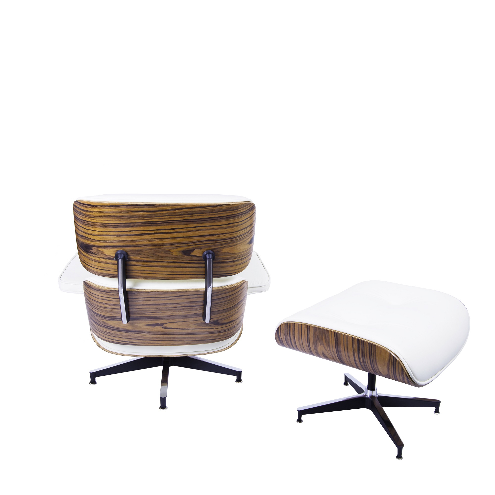 Charles Eames style, Lounge stoel met Hocker EA670 creme Palisander Zwarte base