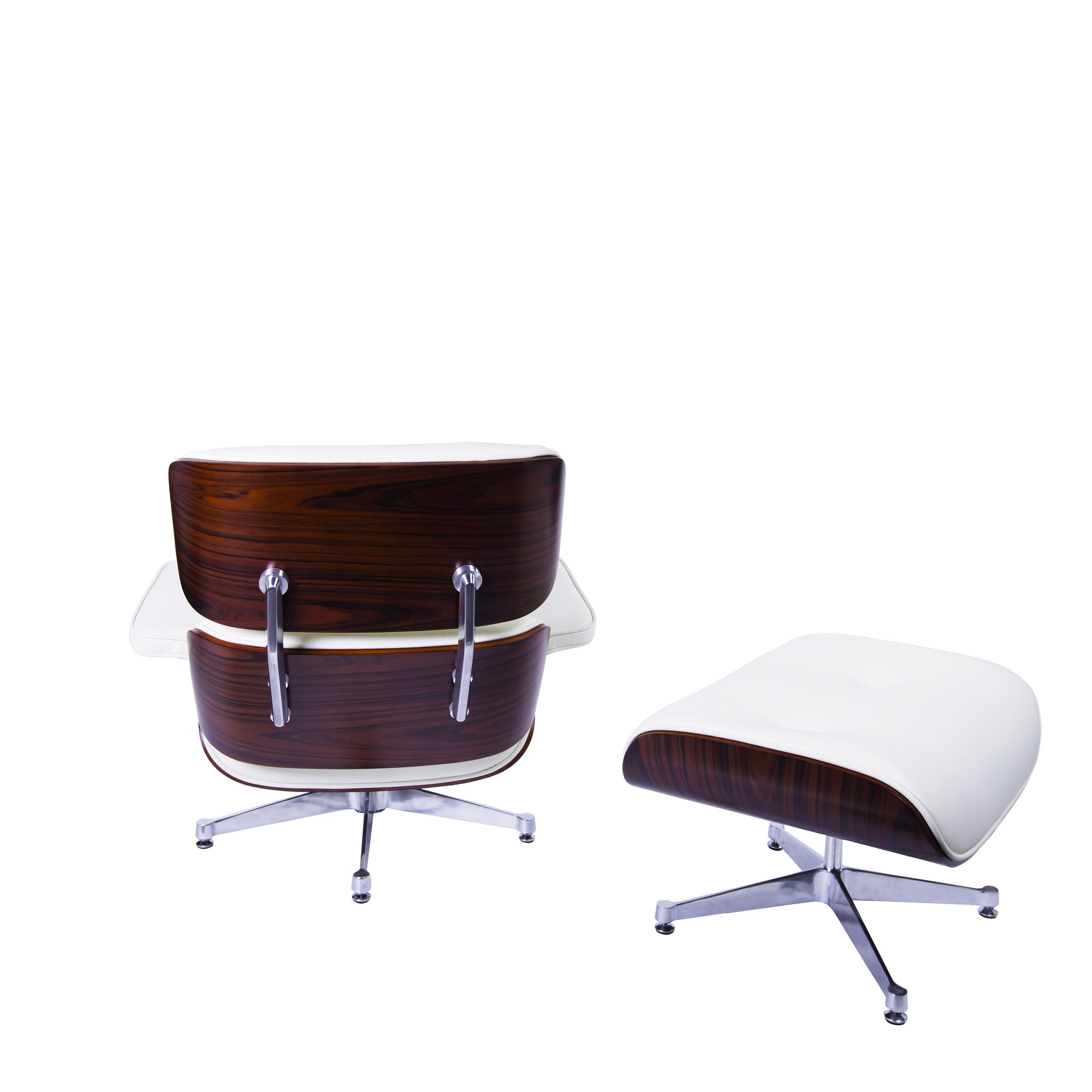 Charles Eames style, Lounge stoel met Hocker EA670 creme Rosewood Gepolijste voet
