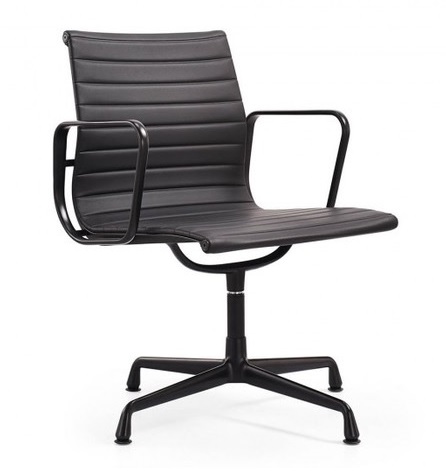 Charles Eames style, Vergaderstoel EA108 Leder zwart frame zwart