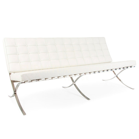 Ludwig Mies vd Rohe style, 3 zits bank Barcelona Pavillion 3 seat sofa wit