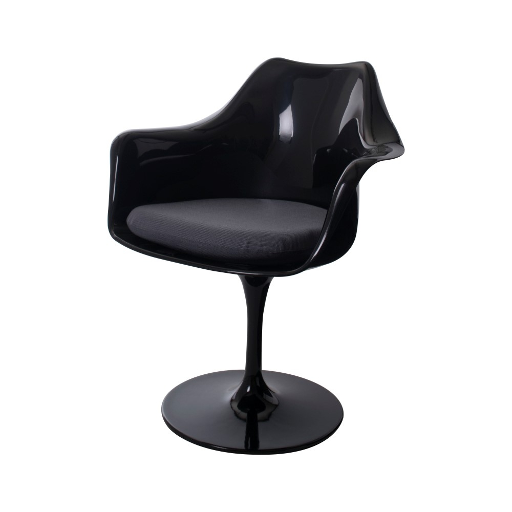Eero Saarinen style, Eetkamerstoel Tulip stoel met armleuning zwart grijs
