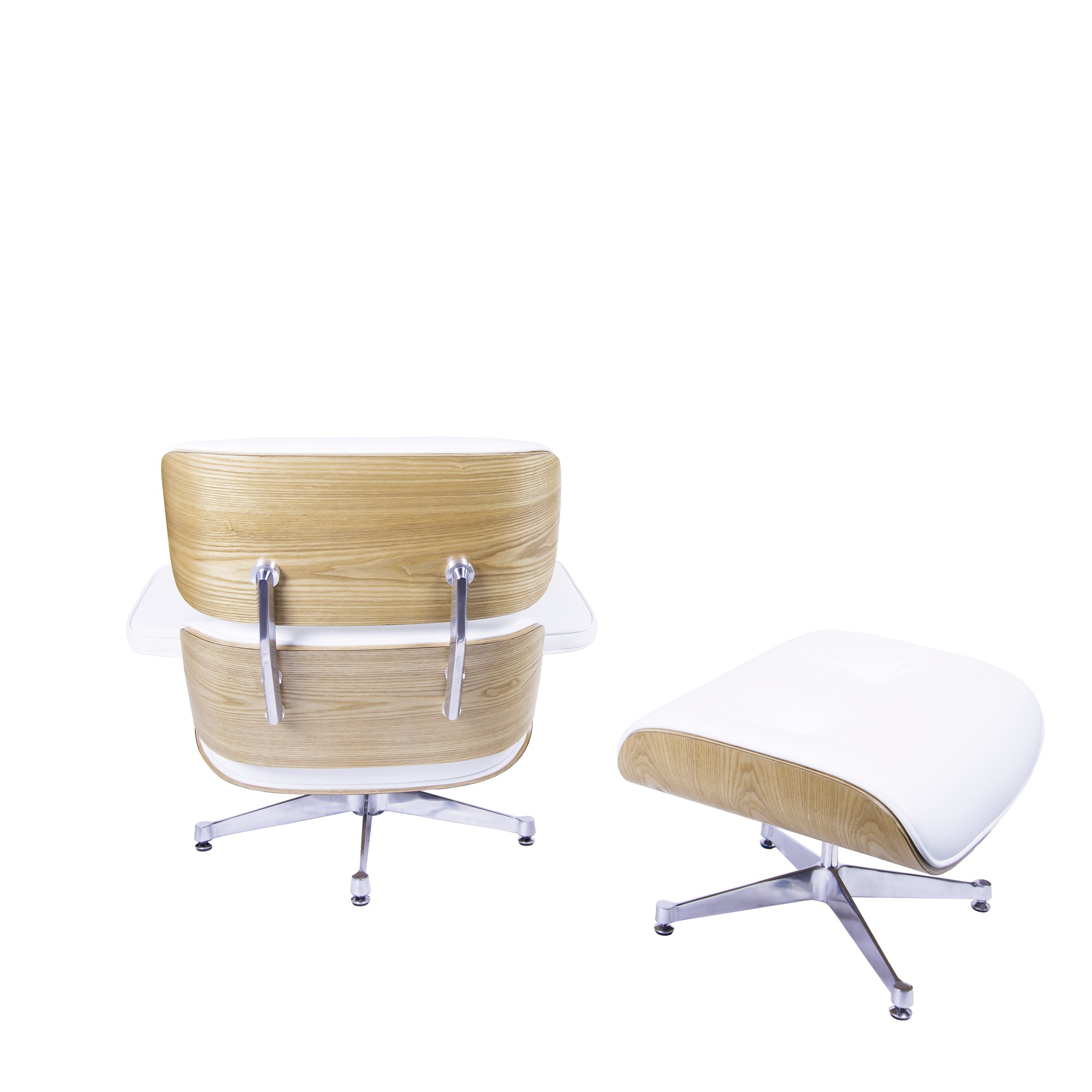 Charles Eames style, Lounge stoel met Hocker EA670 XL wit essenhout Gepolijste voet