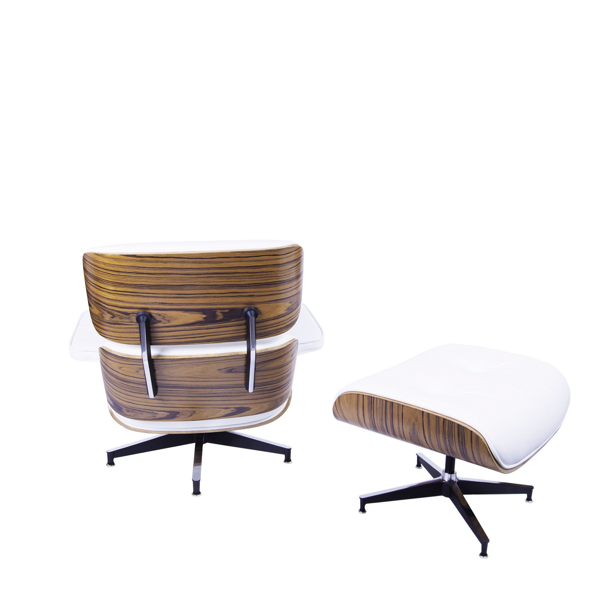 Charles Eames style, Lounge stoel met Hocker EA670 wit Palisander Zwarte base