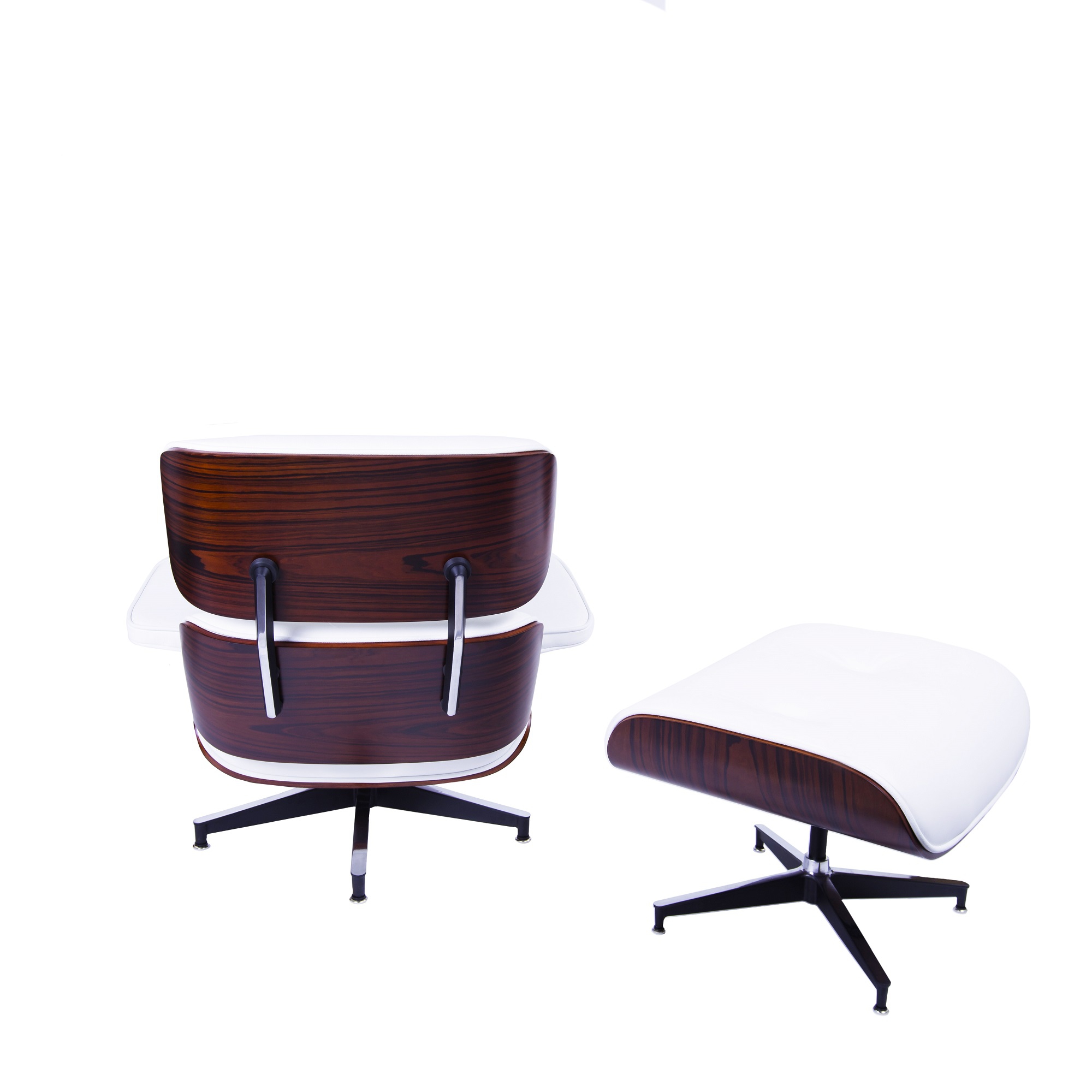Charles Eames style, Lounge stoel met Hocker EA670 wit Rosewood Zwarte base