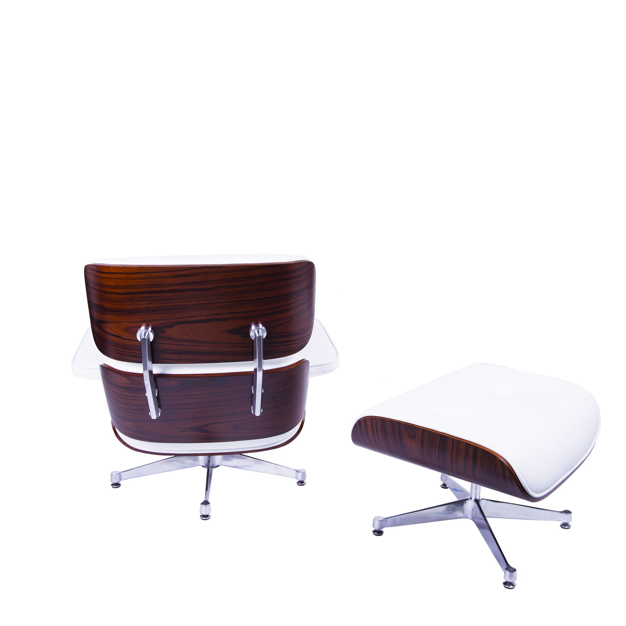Charles Eames style, Lounge stoel met Hocker EA670 XL wit Rosewood Gepolijste voet